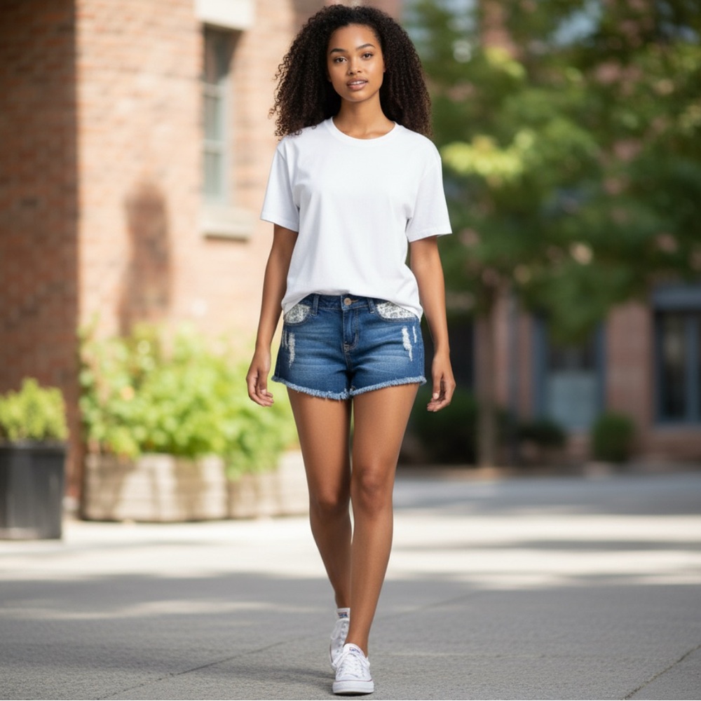 Women’s size large iris jeans shorts distressed hem